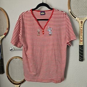 Disney Snow White Dwarfs Sleepy Lazy Happy‎ Striped Tshirt Vintage Classic Red